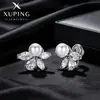 Brincos de bobina de mosquito doces estilo coreano Xuping com pérolas artificiais, presilhas de orelha estilo francês ins em liga de cobre para mulheres, podem ser usadas sem furo