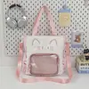 Bolso de Hombro Transparente Bidimensional Estilo Japonés con Dibujos de Gatos para Estudiantes, Niñas, Compras de Fin de Semana y Salidas Bolso Cruzado