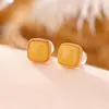 Yi Lu Yin Prata Esterlina S925 Banhado a Ouro Âmbar Âmbar Sangue Retrô Simples Geométrico Quadrado Brincos de Tarraxa Moda Rombo Argola de Orelha de Prata