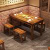 Mesa de Madera Maciza Carbonizada Mesa de Hotel y Combinación de Sillas Mesa de Barbacoa para Comida Rápida y Snack Bar Mesa Larga para Tienda de Fideos Mesa y Sillas de Madera Carbonizada