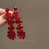 Pendientes rojos de Año Nuevo una cadena de campanillas de viento aterciopeladas pendientes de flor pendientes de mariposa Año Nuevo Chino boda borla pendientes de alta calidad mujer