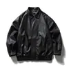 Ru e Meng Marca Japonesa Retro Simples Tendência Jaqueta de Couro com Lapela PU Masculina Outono Solta Casual Versátil Motociclista Malandro Cool Peça de Exterior