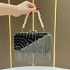 Bolsa de Mão Feminina com Franjas Clutch de Pérola Bolsa de Festa Bolsa Tote Elegante Bolsa Feminina Bolsa de Festa Embelezada com Strass