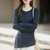 Nuevo Suéter de Punto Redondo para Otoño/Invierno 2026 de Manga Larga para Mujer, Color Sólido, Jersey de Punto Trenzado con Aberturas Laterales