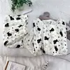 Pijama Dulce de Dibujos Animados Transfronterizo para Mujer Xia Yunduo Algodón Manga Corta Pantalones Cortos Niñas Cuello Redondo Se Puede Usar Fuera de Casa Conjunto de Ropa para el Hogar