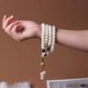 Pulseras multicírculo de 108 cuentas Bodhi Root de jade blanco de 8 x 10 mm con accesorios de loto y espaciador de latón.