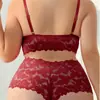 Conjunto de Sujetador de Encaje Europeo y Americano Ajustado Transparente para Dormir, Lencería Seductora, Ropa de Casa Tallas Grandes para Mujer