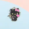 Desenho Preto e Rosa Hello Kitty Gota de Óleo Liga Acessórios Pingente Clássico Pingente Gato Kt Material para Roupas DIY Chaveiro