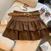 Falda corta tipo pastel de ante sintético Melard para mujer, nueva de otoño e invierno 2026, de cintura alta, adelgazante, línea A, abullonada