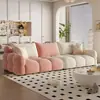 Sofá rosa estilo crema, sofá estilo princesa, sofá para apartamento pequeño, sofá recto acolchado para sala de estar en alquiler