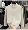 Camiseta de manga larga para hombre para otoño e invierno con cuello alto pequeño, cuello mao con botones a presión, estilo casual, color liso y capa interior cálida