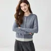 Nuevo Cárdigan de Cachemira Falso Dos Piezas Otoño/Invierno 2026 para Mujer Cuello Redondo Bloque de Color Capa Base Estilo Versátil Chaqueta Holgada