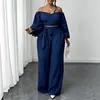 European and American Foreign Trade Cross-Border 2026 Plus-Size Women's Off-Shoulder Fashion Top Set with Tie-Up Straight-Leg Pants Two-Piece Set