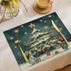 Decoración para Fiesta Navideña Temu Manteles Individuales Estilo Occidental con Estampado de Reno y Muñeco de Nieve, Esterilla Resistente al Calor, Mantel Individual Versátil de Lino para Otoño e Invierno