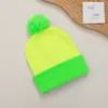 Gorro tejido de suministro exclusivo transfronterizo, gorro de hilo de color block, gorro tejido de invierno con pompón, gorro de Halloween, gorro de Navidad de color contrastante, tejido