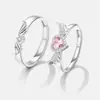 Anillo de Pareja Alas de Ángel Corazón Diseño de Nicho Ins Anillo de Sentido Avanzado Anillo Abierto Venta al por Mayor