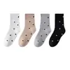 Meias Cinzas de Bolinhas para Mulheres, Estilo Primavera e Outono, Meias de Cano Médio 100% Algodão, Modernas para Combinar com Sapatos Birkenstock, Meias Longas Sem Costura com Barra Enrolada