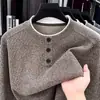 Suéter de Punto de Color Sólido para Invierno 2026 con Cuello Redondo y Botones, Camisa Básica Versátil de Manga Larga para Hombre, Estilo Casual de Negocios