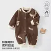 Mameluco de peluche para bebé Clase A con estampado de oso, mameluco con cremallera completa para recién nacidos, traje cálido de otoño e invierno para gateo de bebé
