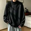 Camiseta térmica de manga larga con cuello medio para hombre, adecuada para otoño, top casual holgado, camiseta versátil de moda