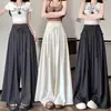 Calça Casual de Lantejoulas Brilhantes para Mulheres, Calça Saia Wide Leg com Efeito Drapeado, Cintura Alta, Emagrecedora, Caimento Solto, Comprimento no Chão, Sem Amassar