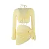 Biquíni Feminino Dividido Manga Longa Peça Única Cor Lisa Sexy Estilo Ins Praia Roupa de Banho para Férias Fontes Termais