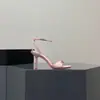 Nuevos Zapatos de Tacón Alto de Satén con Lazo para Mujer Verano 2023, Sandalias Sexy de Tacón Fino con Pedrería y Letras, Punta Abierta en Color Rosa