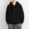 Malha com Capuz Masculina Outono e Inverno Cleanfit Solta Tendência Preguiçosa Versátil Casual Gola Meia Aberta Botão Malha