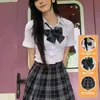 Traje de Verano Original Uniforme JK Cintura Ajustada Manga Corta Camisa Falda Cuadros Gris Carbón Chic Falda Corta Dulce y Picante Estilo Preppy