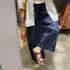Altamente recomendado! Jeans Confortável Azul Profundo de Algodão-Linho Tencel para Mulheres, Novo Versátil 2026 Calças Largas Estilo Vovó
