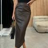 Transfronterizo Otoño e Invierno 2026 Europeo y Americano Amazon Estilo Cuero Mujer Estampado Leopardo Pu Abertura Falda Midi, Falda de Media Pierna, Falda Bodycon