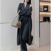 Traje de punto moderno de estilo holgazán para mujer, otoño e invierno, suéter de longitud media, cárdigan, chaleco, pantalones de pierna ancha, conjunto de tres piezas de alta calidad