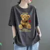 Camiseta Feminina de Manga Curta com Imitação de Algodão Verão 2024 Nova Solta Plus Size Para Meninas Cheinhas Afinando Cobre Barriga Top Camiseta de Manga Curta