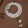 Venta al por mayor de fábrica Pulsera Simple de Raíz de Bodhi de Jade Blanco Cuentas de Manzana 108 Cuentas Cuentas del Rosario Pulsera para Hombres y Mujeres