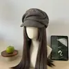 Exportado para o Japão, chapéu de jornaleiro estilo Yamamoto com topo reto plissado para mulheres, novo estilo retrô japonês de outono e inverno, chapéu de equitação que afina o rosto