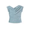 Deseo Puro Chica Caliente Sexy Hombro Inclinado Top Plisado Irregular Diseño para Mujer Nicho Cuello Oscilante Camiseta con Hombros Descubiertos