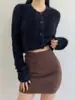 Chaqueta Cardigan Corta de Punto con Pelo Sintético de Visón Dulce y Picante Nuevo Estilo Otoño e Invierno 2025 Suelta y Elegante Versátil Suéter Top
