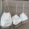 Bolsa de lona portátil de tamaño pequeño, color blanco puro, con cordón, gran capacidad, para viaje, bricolaje, sencilla, venta al por mayor