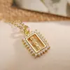 Collar Colgante Cuadrado Hueco con Circonita Incrustada, Chapado en Oro de 18K Cobre, Simple Versátil Aogu Transfronterizo para Mujer, Cadena Única para Clavícula