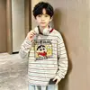 Camiseta de manga larga a rayas de algodón puro versátil para niños, para primavera y otoño, para niños mayores, elegante y casual para niños