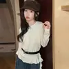 Camiseta Básica de Primavera y Otoño para Niñas 2026 Nueva Casual Estilo Coreano Simple Top Básico con Lazo para Niñas Mayores Moderno