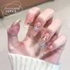 Uñas Portátiles con un Toque de Alta Gama, Diseños Lindos Pintados a Mano, Adorable Arte de Uñas de Cachorro y Lazo, Uñas Postizas Portátiles con Gradiente Rosa Nude