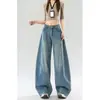 Jeans vintage de cintura alta e perna larga para mulheres, novo estilo outono, calça solta de perna reta comprimento total para o trabalho