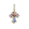 Collar con Colgante de Cruz de Zirconia Colorida Hip-Hop Europeo y Americano Transfronterizo Accesorios para Mujeres, Joyería Personalizada para Hombres con Diamantes Completos Venta al por Mayor