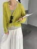 Cardigan de Gelo de Verão Jiang Chi Estilo Coreano Gola V Cor Sólida Malha Outerwear Versátil Emagrecedor Feminino 201