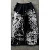 Calça Jogger Estampada de Personalidade Tendência High-Street Europeia e Americana Calça Cropped de Perna Reta Calça Casual Roupa Street Style