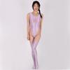 Traje de baño de una pieza con brillo aceitoso transparente y corte alto Europa y América Alta elasticidad Fábrica transfronteriza Lencería Sexy 7052