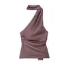 Ropa de Mujer 2026 Primavera Nuevo Estilo Europeo y Americano Textura de Satén de Seda Top tipo pañuelo con cuello halter de alta gama, Color liso, Sexy