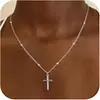Colar Amazon banhado a ouro pingente de cruz colar empilhado de camada dupla personalidade de nicho lateral Cruz de Diamante pescoço