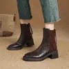 Botines Cortos Retro de Punta Cuadrada con Retazos y Tacón Grueso de 6 cm para Mujer, Otoño Invierno, Versátiles, Adelgazantes, de Tacón Alto, Estilo Coreano para Viajar, Botas Martin